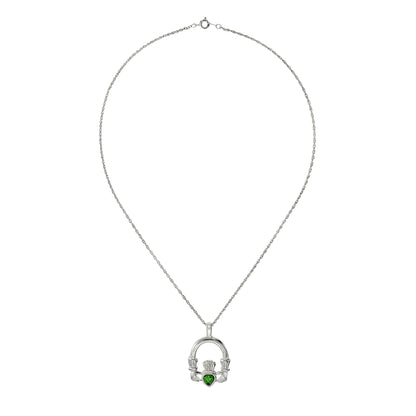 Vintage Claddagh Pendant Necklace with Green Tourmaline Austrian Heart Crystal - 18k White Gold Electroplated jewelry image 1