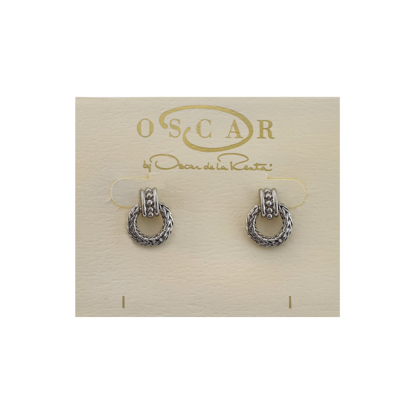 Vintage Oscar De La Renta Antiqued Silver Tone Braided Dangling Hoop Earrings jewelry image 1