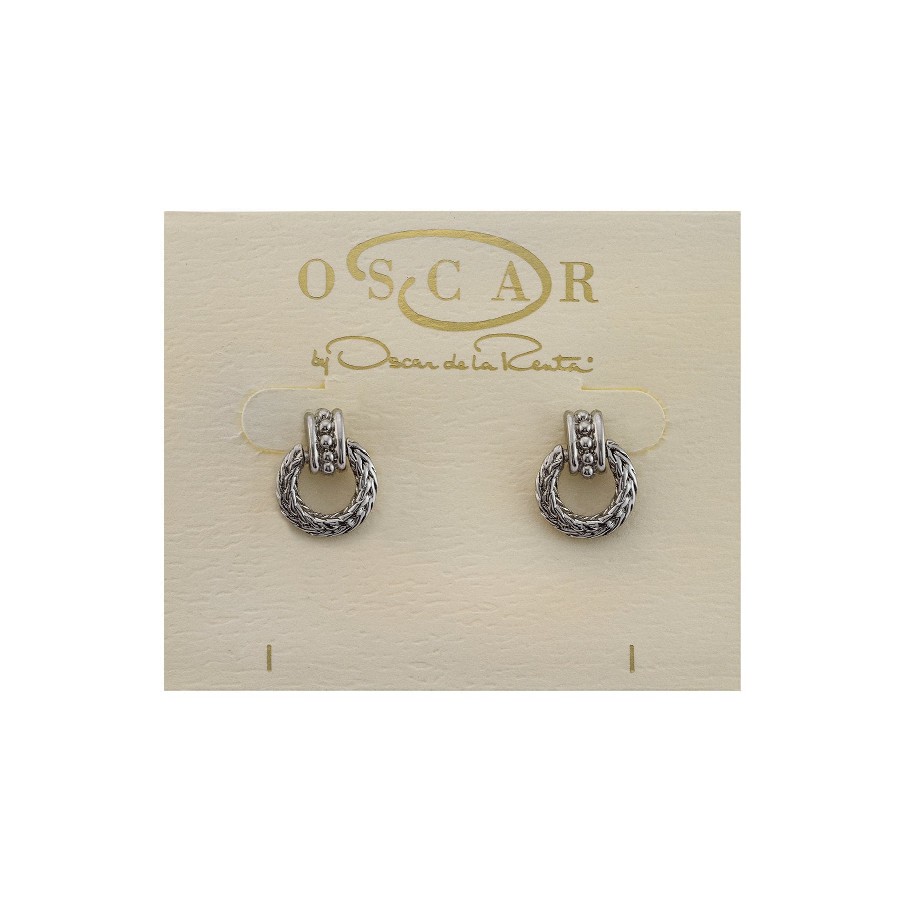 Vintage Oscar De La Renta Antiqued Silver Tone Braided Dangling Hoop Earrings jewelry image 1