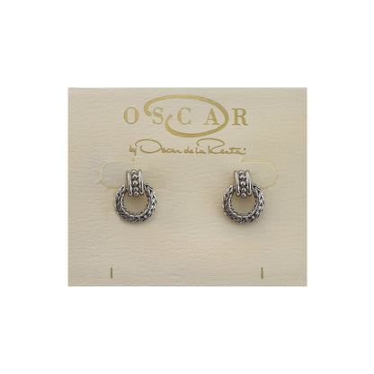 Vintage Oscar De La Renta Antiqued Silver Tone Braided Dangling Hoop Earrings jewelry image 1