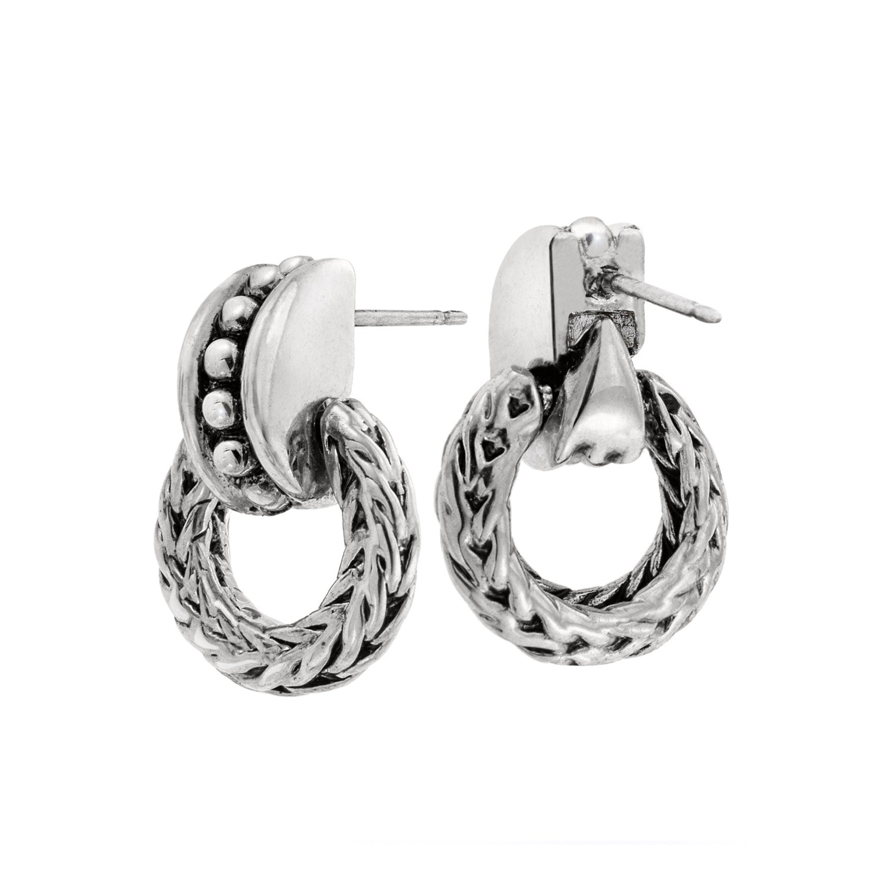 Vintage Oscar De La Renta Antiqued Silver Tone Braided Dangling Hoop Earrings jewelry image 1