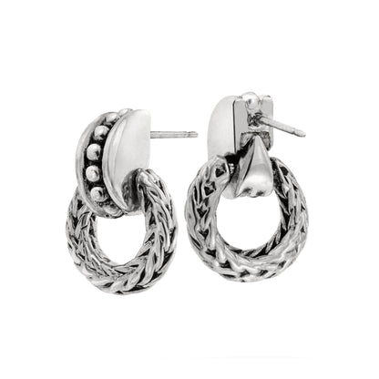 Vintage Oscar De La Renta Antiqued Silver Tone Braided Dangling Hoop Earrings jewelry image 1