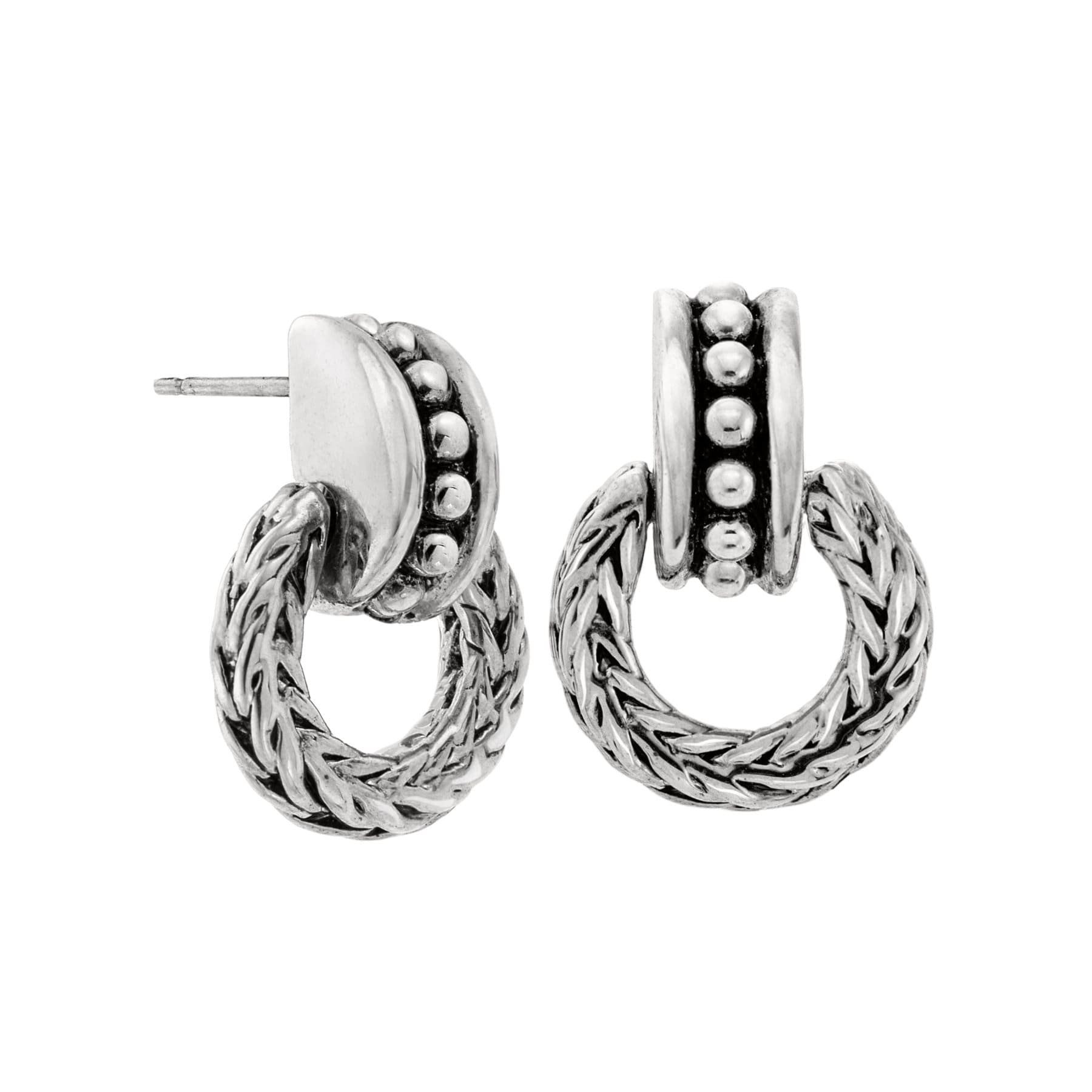 Vintage Oscar De La Renta Antiqued Silver Tone Braided Dangling Hoop Earrings jewelry image 1