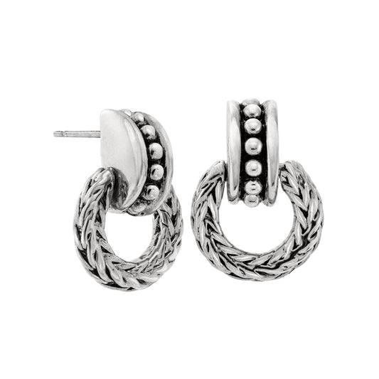 Vintage Oscar De La Renta Antiqued Silver Tone Braided Dangling Hoop Earrings jewelry image 1