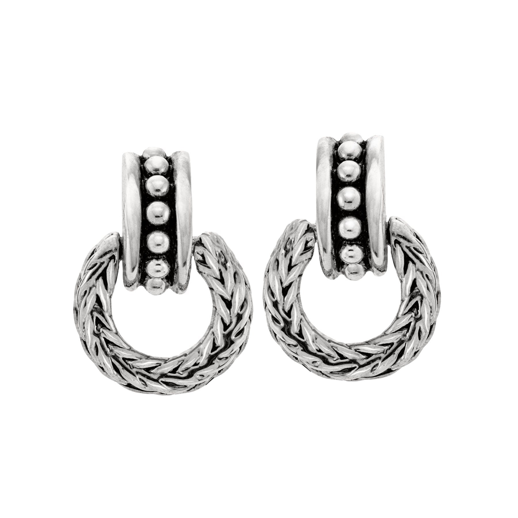 Vintage Oscar De La Renta Antiqued Silver Tone Braided Dangling Hoop Earrings jewelry image 1