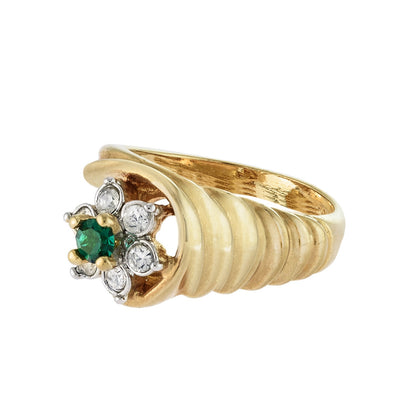 Vintage 1980s Emerald and Clear Austrian Crystal Cluster Ring - 18k Gold Electroplated jewelry image 1
