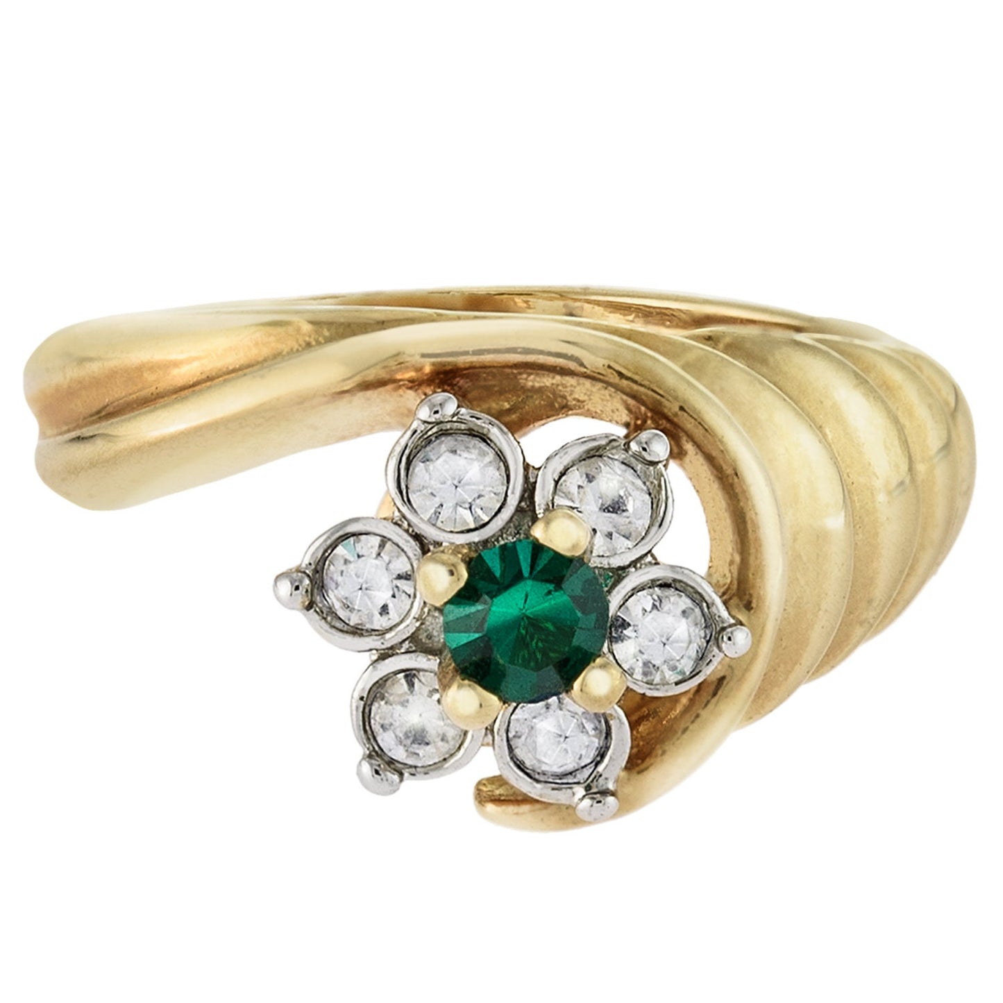 Vintage 1980s Emerald and Clear Austrian Crystal Cluster Ring - 18k Gold Electroplated jewelry image 1