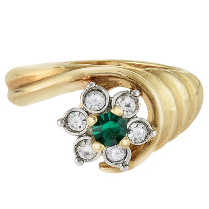 Vintage 1980s Emerald and Clear Austrian Crystal Cluster Ring - 18k Gold Electroplated jewelry image 1