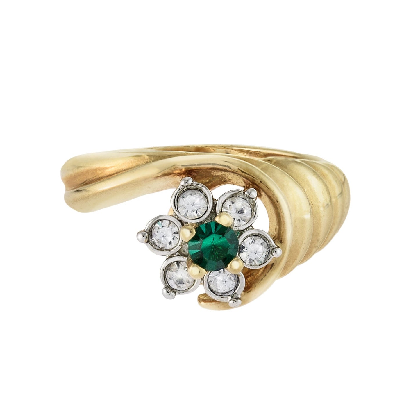 Vintage 1980s Emerald and Clear Austrian Crystal Cluster Ring - 18k Gold Electroplated jewelry image 1