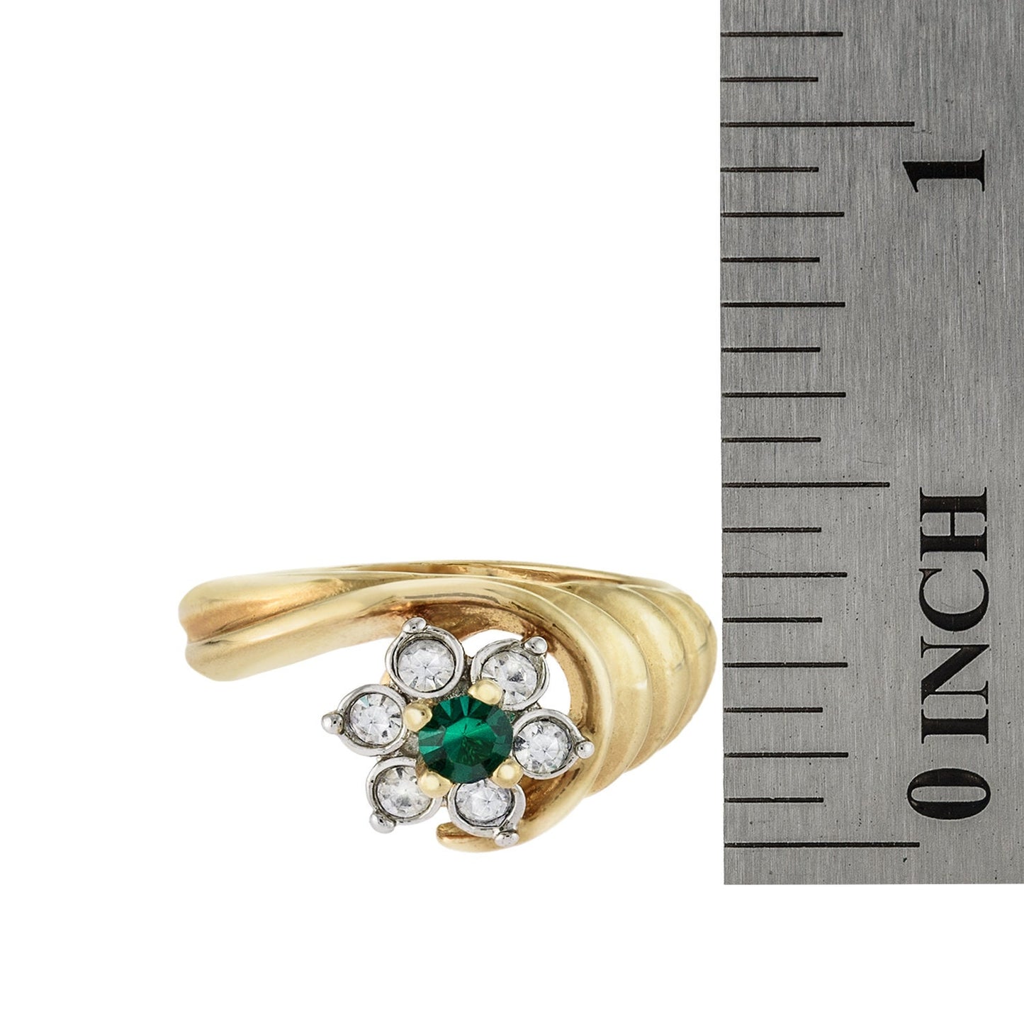 Vintage 1980s Emerald and Clear Austrian Crystal Cluster Ring - 18k Gold Electroplated jewelry image 1