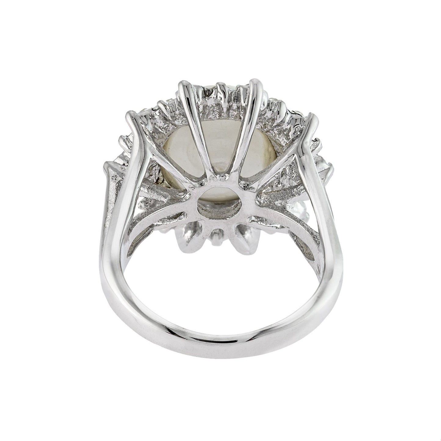 Vintage 1970s Faux Pearl and Austrian Crystal Ring – 18k White Gold Electroplated – Made in USA jewelry image 1
