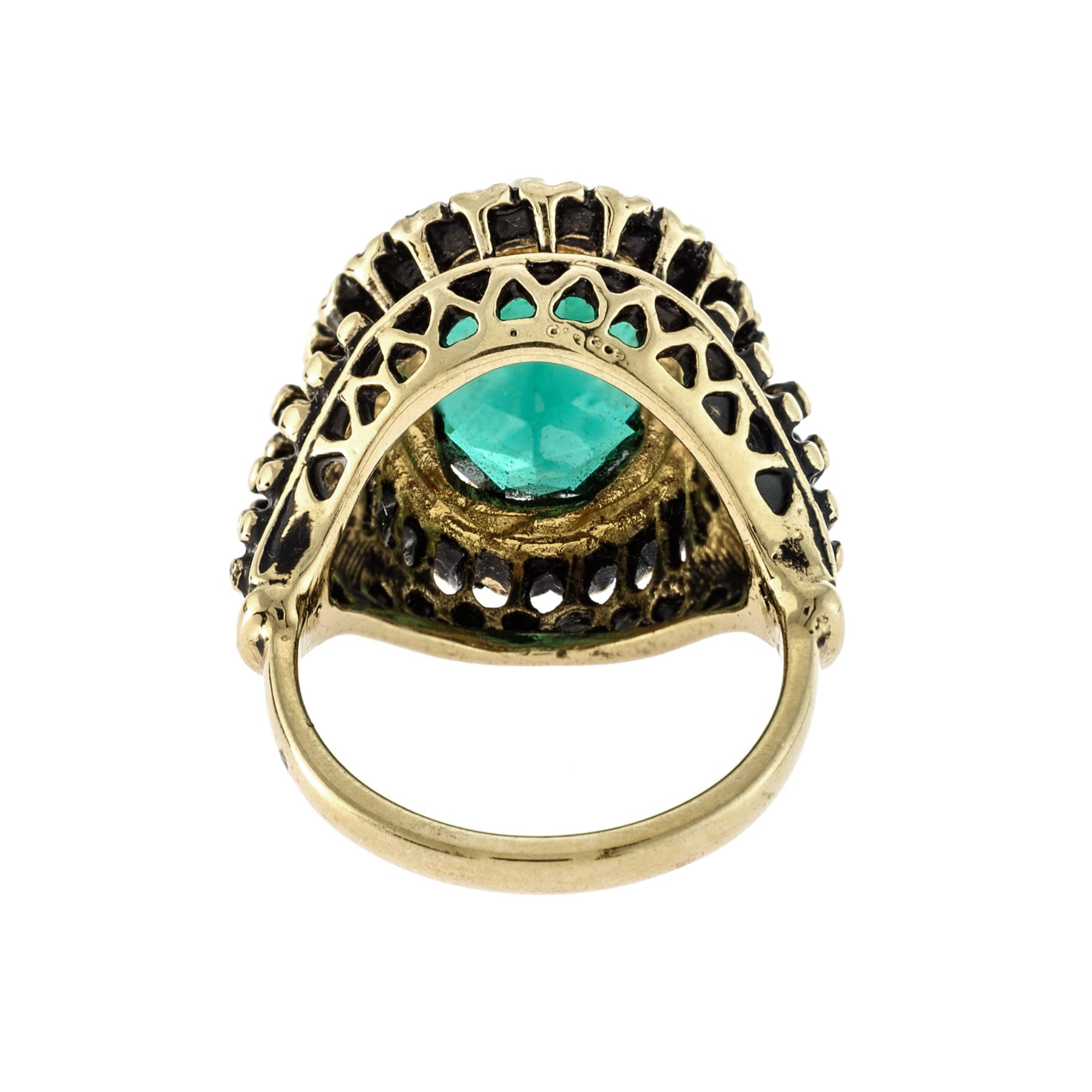 Vintage Emerald and Clear Crystal Edwardian Style Ring – 18k Gold Electroplated Antiqued Setting jewelry image 1