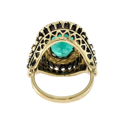 Vintage Emerald and Clear Crystal Edwardian Style Ring – 18k Gold Electroplated Antiqued Setting jewelry image 1