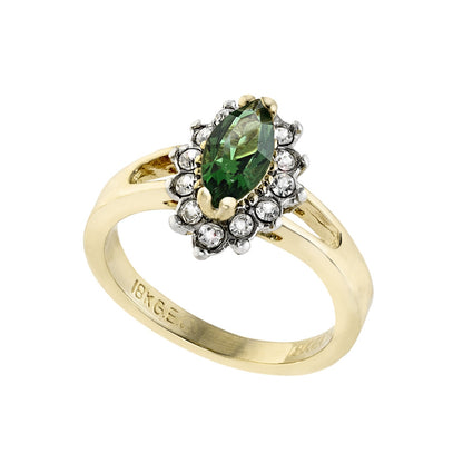 Vintage 1980s Green Tourmaline Austrian Crystal Halo Ring - 18KGE Yellow Gold Electroplated #R1314 jewelry image 1