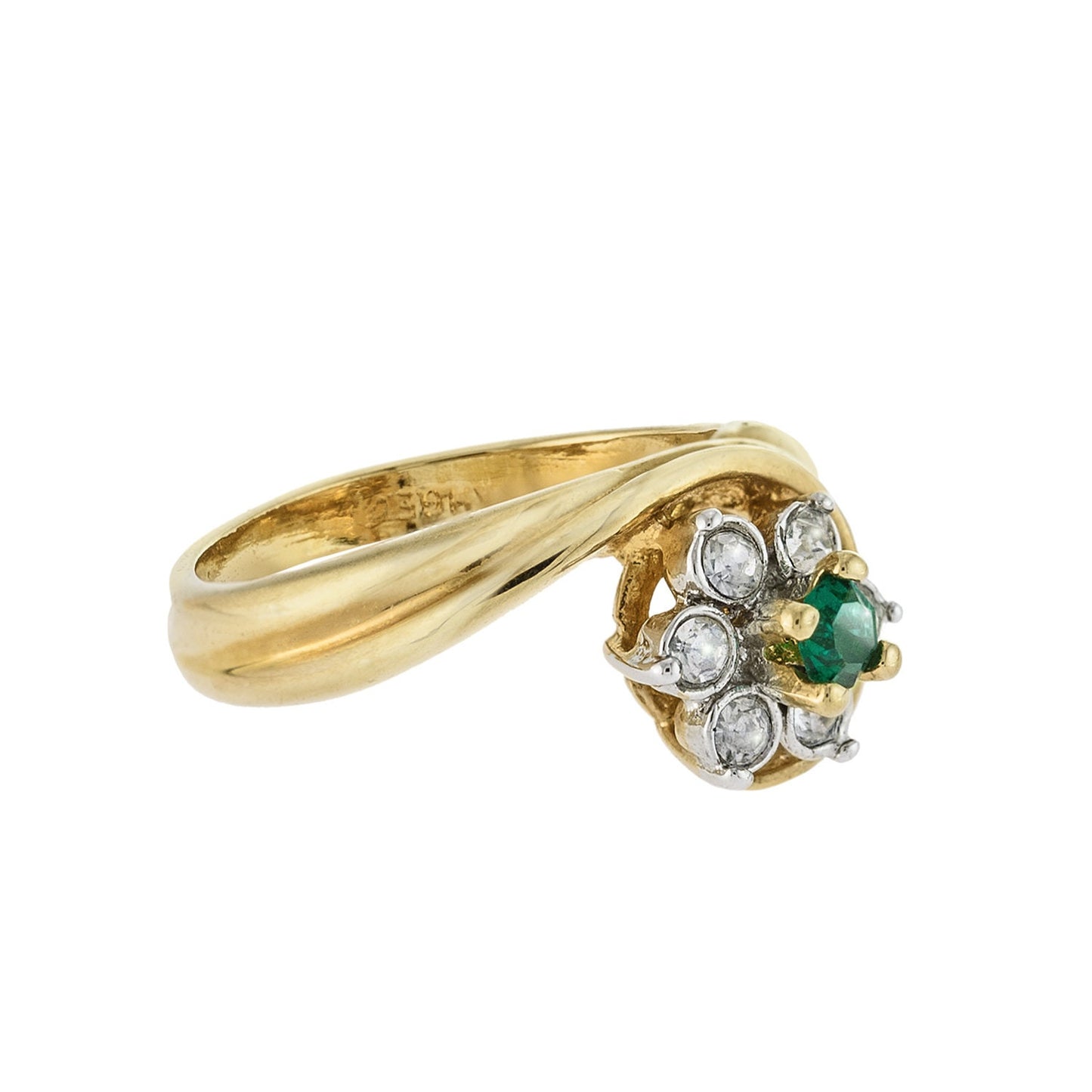 Vintage 1980s Emerald and Clear Austrian Crystal Cluster Ring - 18k Gold Electroplated jewelry image 1