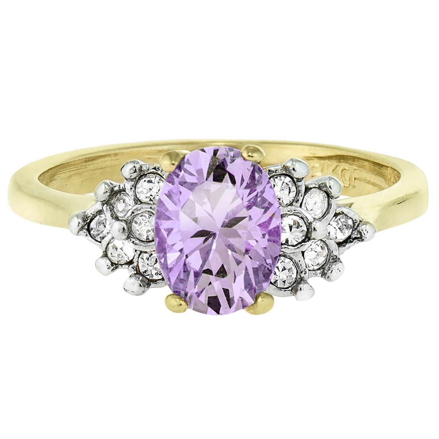 Vintage 1980s Lavender Cubic Zirconia Ring with Clear Austrian Crystals – 18kt Yellow Gold Electroplated jewelry image 1