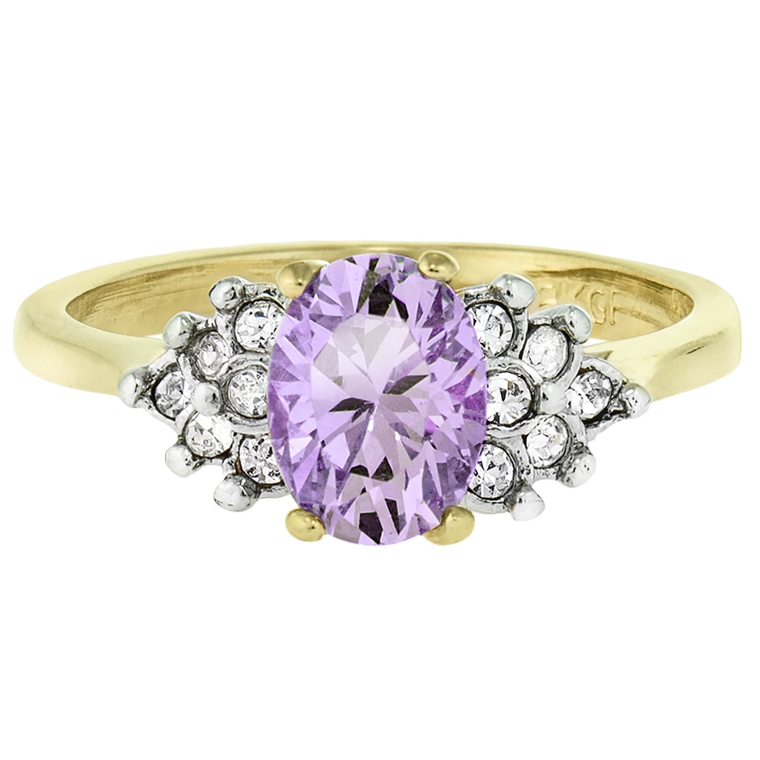 Vintage 1980s Lavender Cubic Zirconia Ring with Clear Austrian Crystals – 18kt Yellow Gold Electroplated jewelry image 1