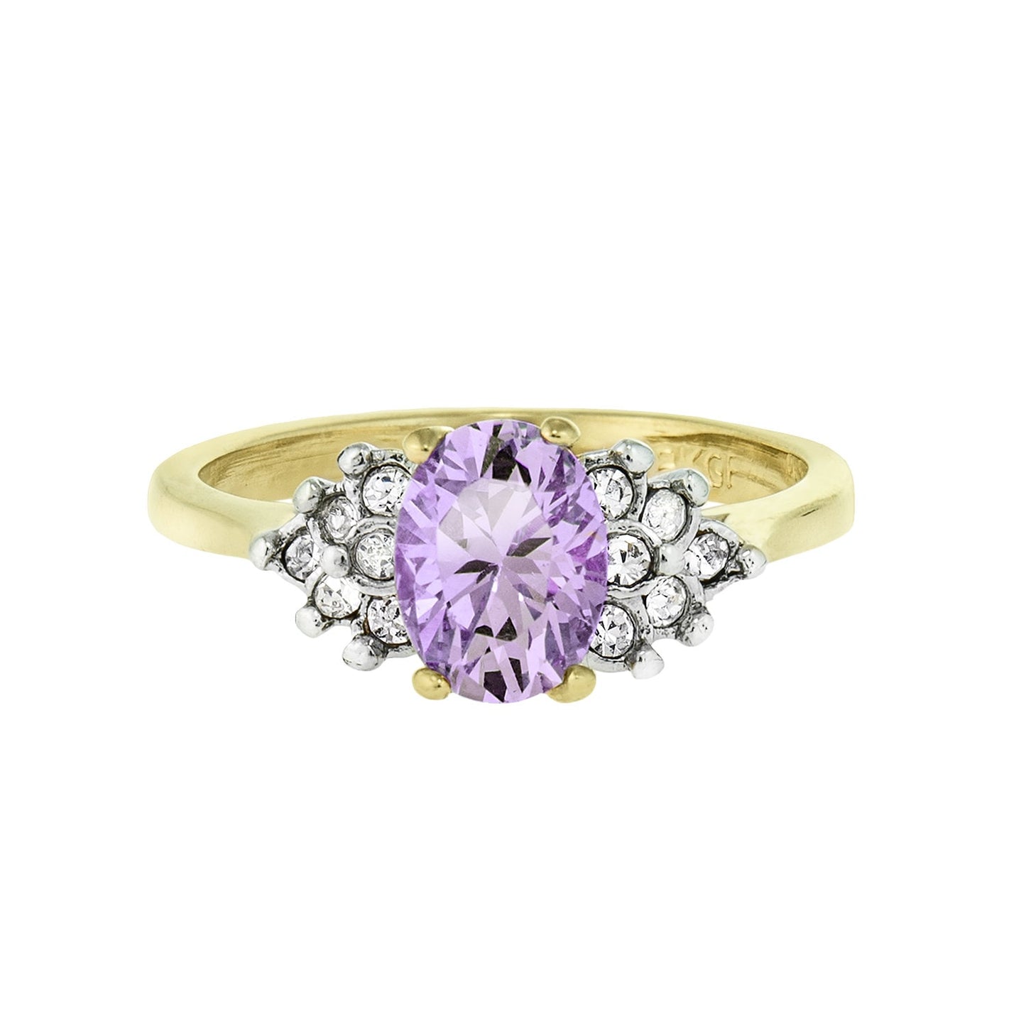 Vintage 1980s Lavender Cubic Zirconia Ring with Clear Austrian Crystals – 18kt Yellow Gold Electroplated jewelry image 1