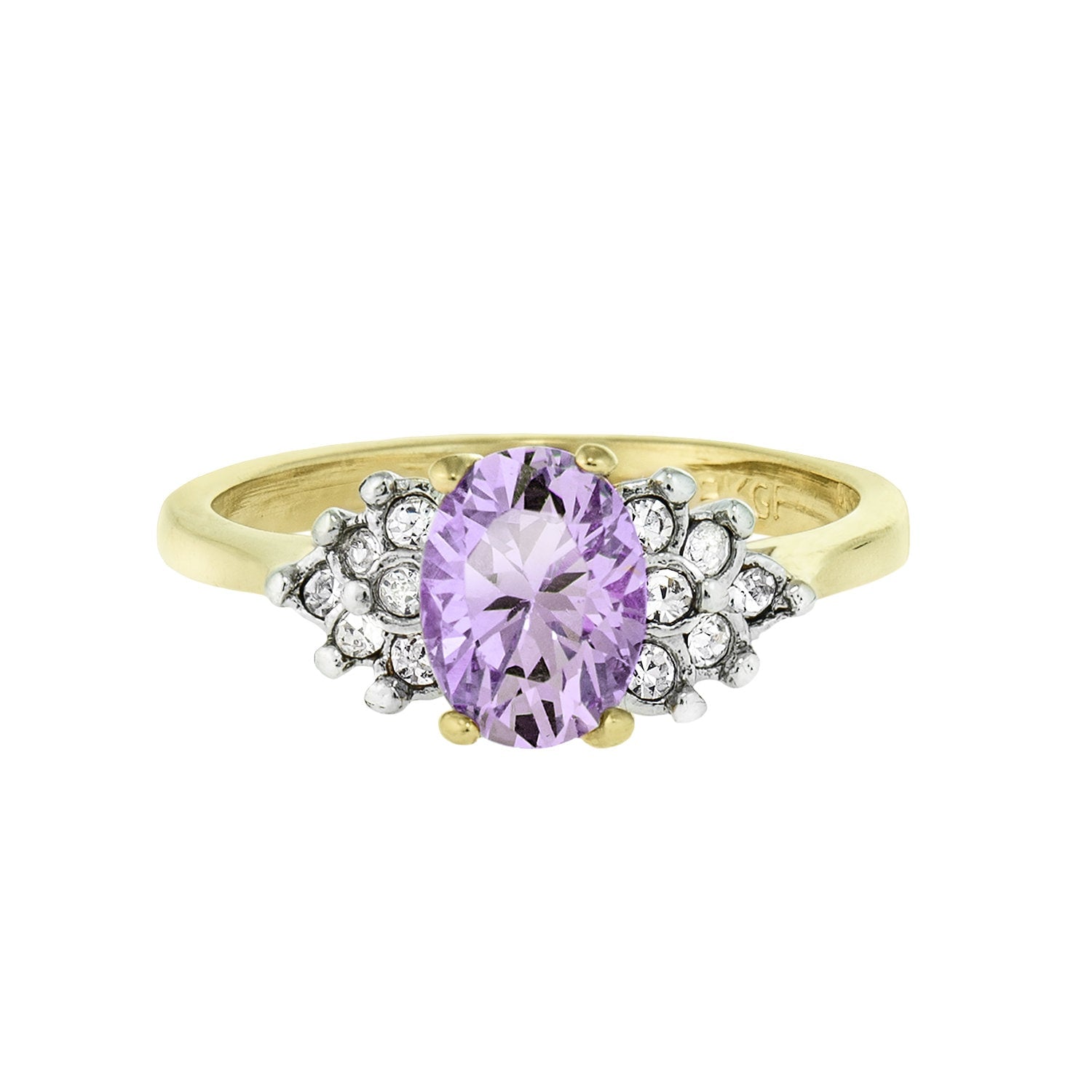 Vintage 1980s Lavender Cubic Zirconia Ring with Clear Austrian Crystals – 18kt Yellow Gold Electroplated jewelry image 1