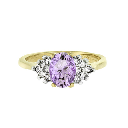 Vintage 1980s Lavender Cubic Zirconia Ring with Clear Austrian Crystals – 18kt Yellow Gold Electroplated jewelry image 1