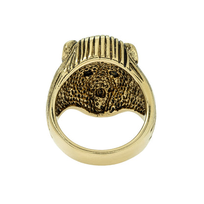 Vintage 18K HGE Gold Lion Head Ring with Ruby Red Eyes - Made in USA jewelry image 1