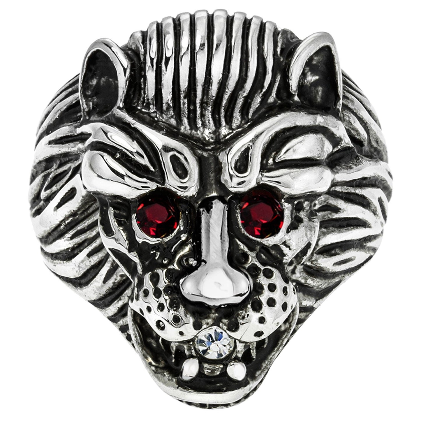 Vintage Zodiac Lion Head Ring – 18K White Gold Plated with Ruby Red Eyes – Made in Providence, RI jewelry image 1