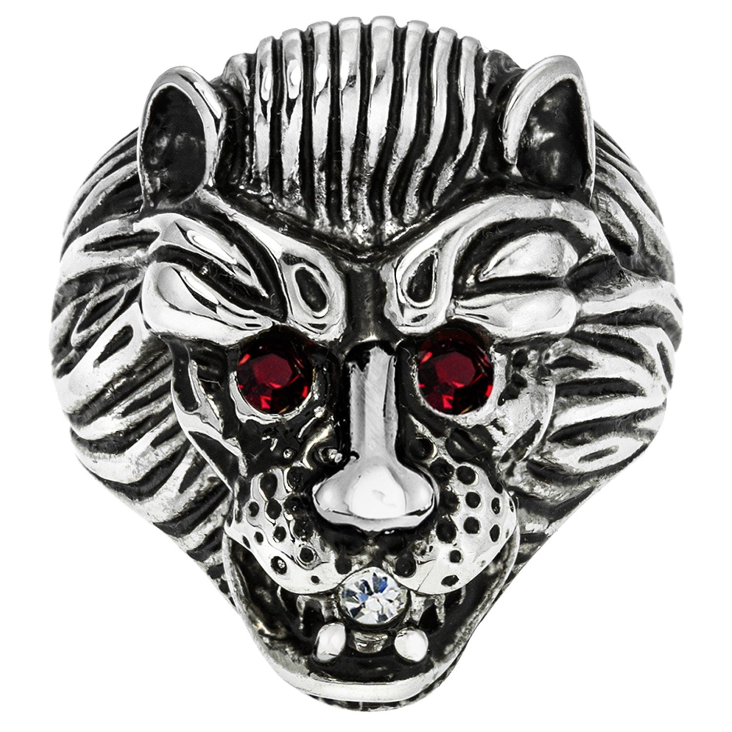 Vintage Zodiac Lion Head Ring – 18K White Gold Plated with Ruby Red Eyes – Made in Providence, RI jewelry image 1