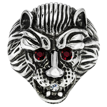 Vintage Zodiac Lion Head Ring – 18K White Gold Plated with Ruby Red Eyes – Made in Providence, RI jewelry image 1