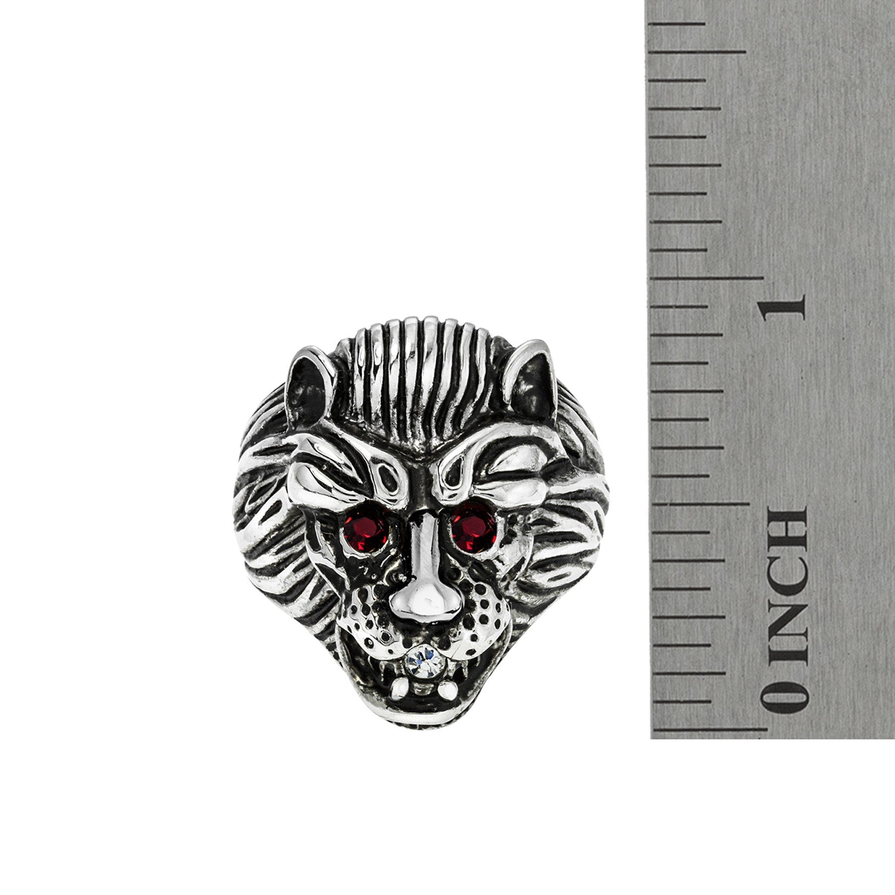 Vintage Zodiac Lion Head Ring – 18K White Gold Plated with Ruby Red Eyes – Made in Providence, RI jewelry image 1