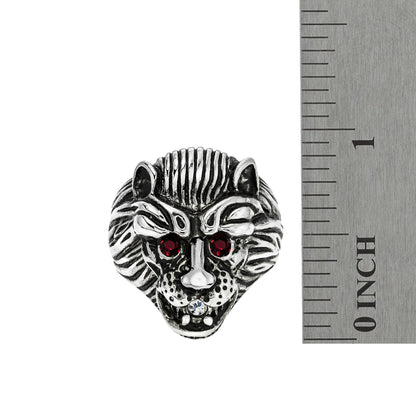 Vintage Zodiac Lion Head Ring – 18K White Gold Plated with Ruby Red Eyes – Made in Providence, RI jewelry image 1