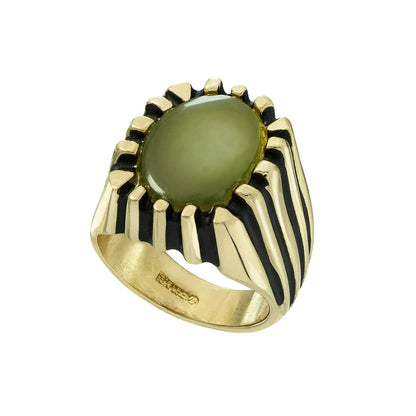 Grayson Ring - Vintage 1980s 18kt Gold Plated Genuine Jade Onyx Ring jewelry image 1