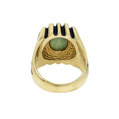 Grayson Ring - Vintage 1980s 18kt Gold Plated Genuine Jade Onyx Ring jewelry image 1