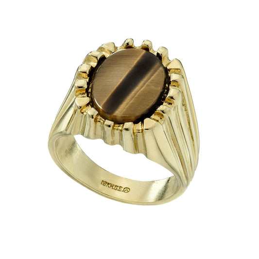 Diego Gold Ring - Genuine Tiger Eye 18kt Gold Plated Vintage 1980s jewelry image 1
