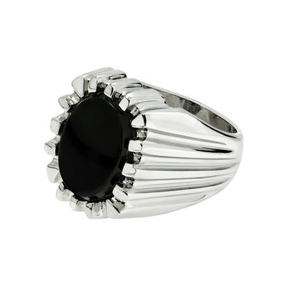 Colton Vintage 1980s 18kt White Gold Plated Genuine Onyx Ring - Size 10 jewelry image 1
