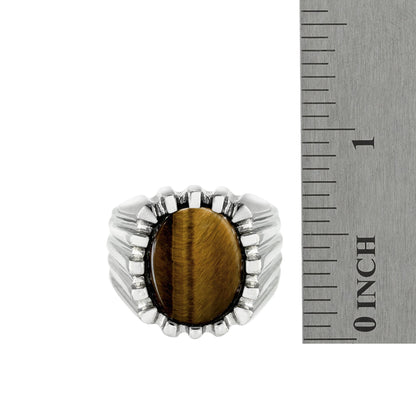 Diego Vintage 1980s 18kt White Gold Plated Tiger Eye Ring - Size 10 jewelry image 1
