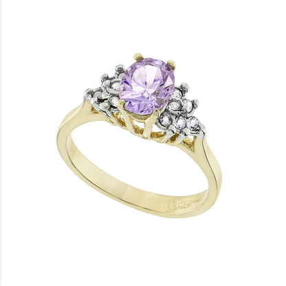Vintage 1980s Lavender Cubic Zirconia Ring with Clear Austrian Crystals – 18kt Yellow Gold Electroplated jewelry image 1