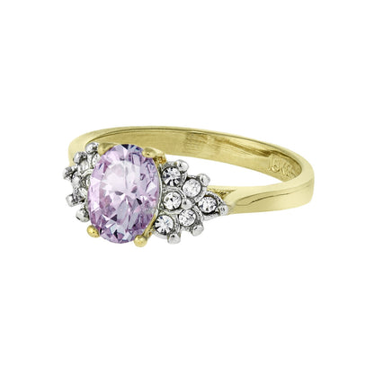 Vintage 1980s Lavender Cubic Zirconia Ring with Clear Austrian Crystals – 18kt Yellow Gold Electroplated jewelry image 1