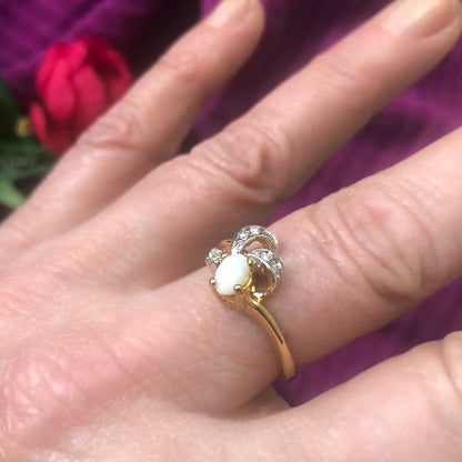 Vintage Genuine Opal and Clear Austrian Crystal Ring - 18k Yellow Gold Electroplated - Made in USA jewelry image 1