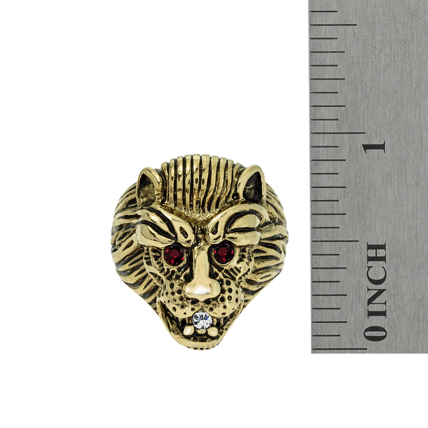 Vintage 18K HGE Gold Lion Head Ring with Ruby Red Eyes - Made in USA jewelry image 1