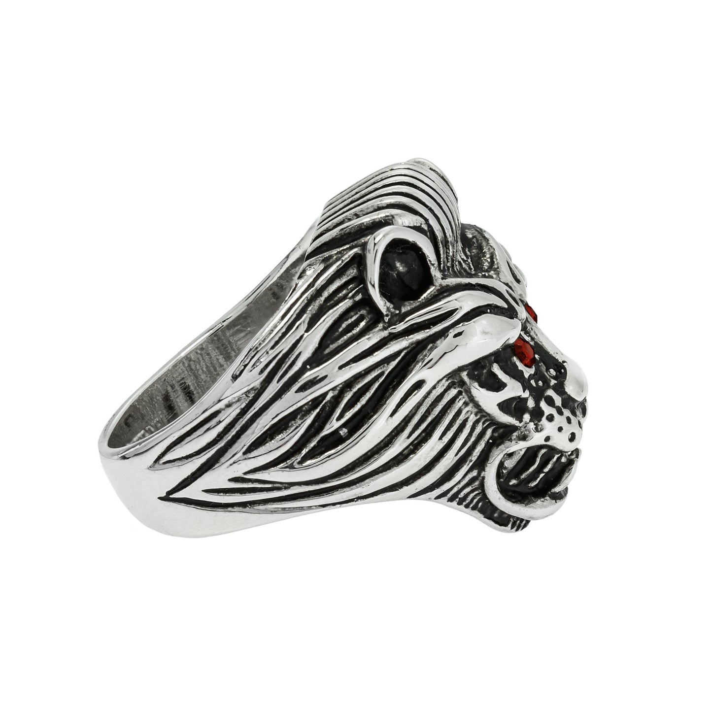 Vintage Zodiac Lion Head Ring – 18K White Gold Plated with Ruby Red Eyes – Made in Providence, RI jewelry image 1