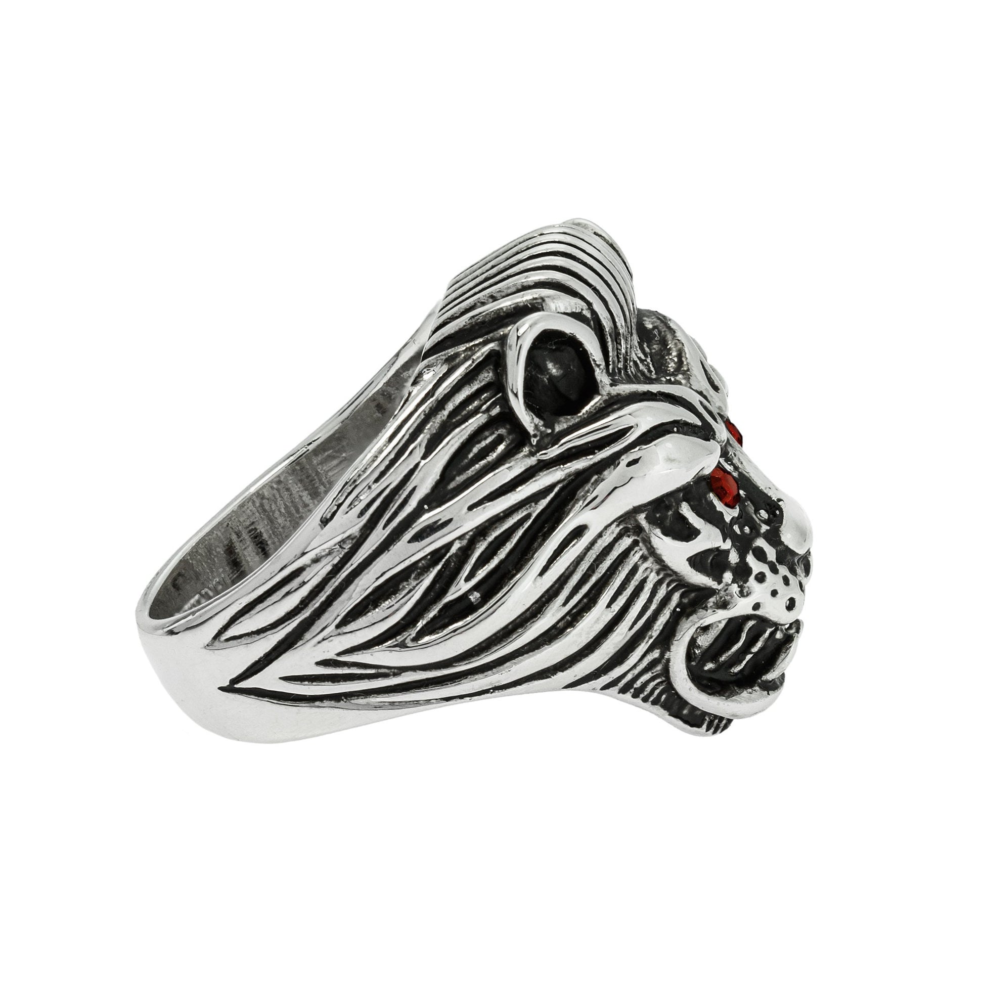 Vintage Zodiac Lion Head Ring – 18K White Gold Plated with Ruby Red Eyes – Made in Providence, RI jewelry image 1
