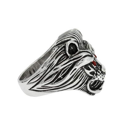Vintage Zodiac Lion Head Ring – 18K White Gold Plated with Ruby Red Eyes – Made in Providence, RI jewelry image 1