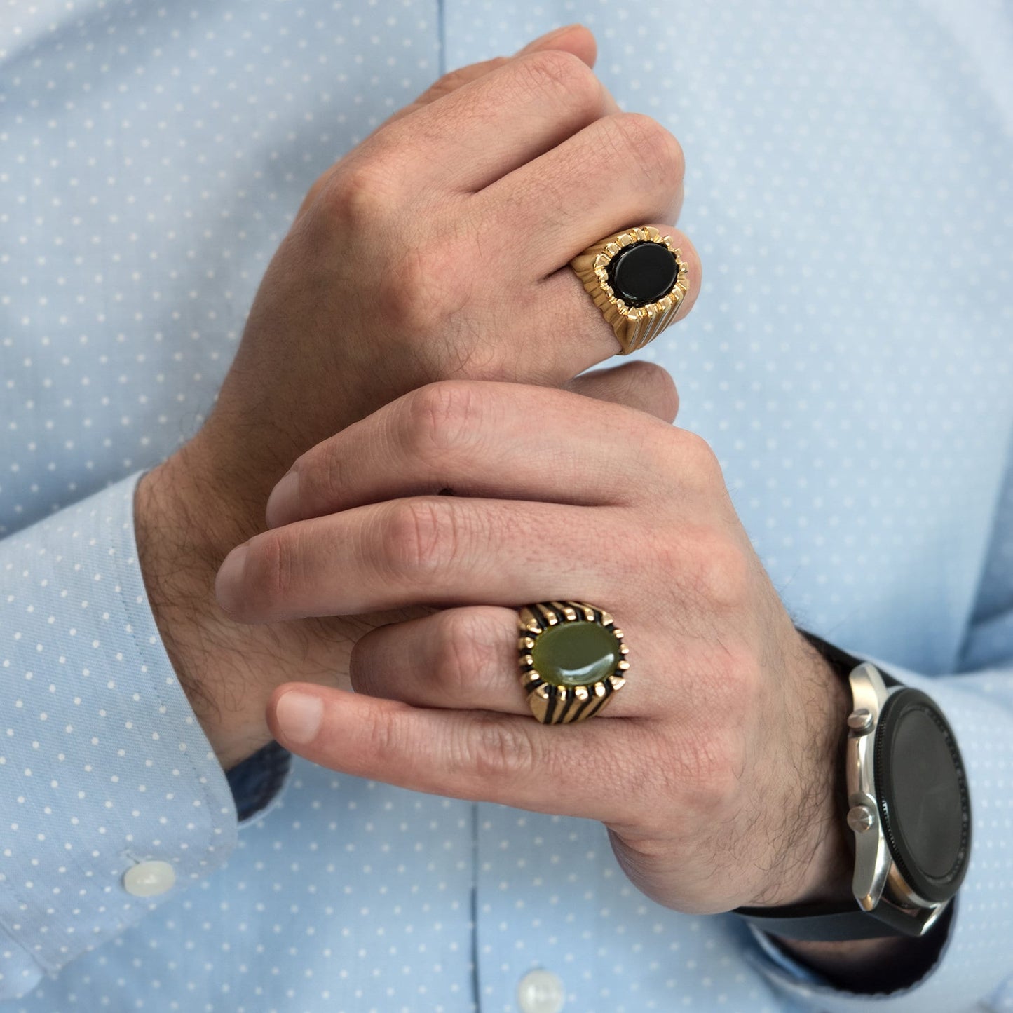 Ezekiel Ring - Vintage 1980s 18kt Gold Plated Genuine Onyx Unisex Ring jewelry image 1
