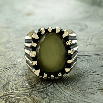 Grayson Ring - Vintage 1980s 18kt Gold Plated Genuine Jade Onyx Ring jewelry image 1