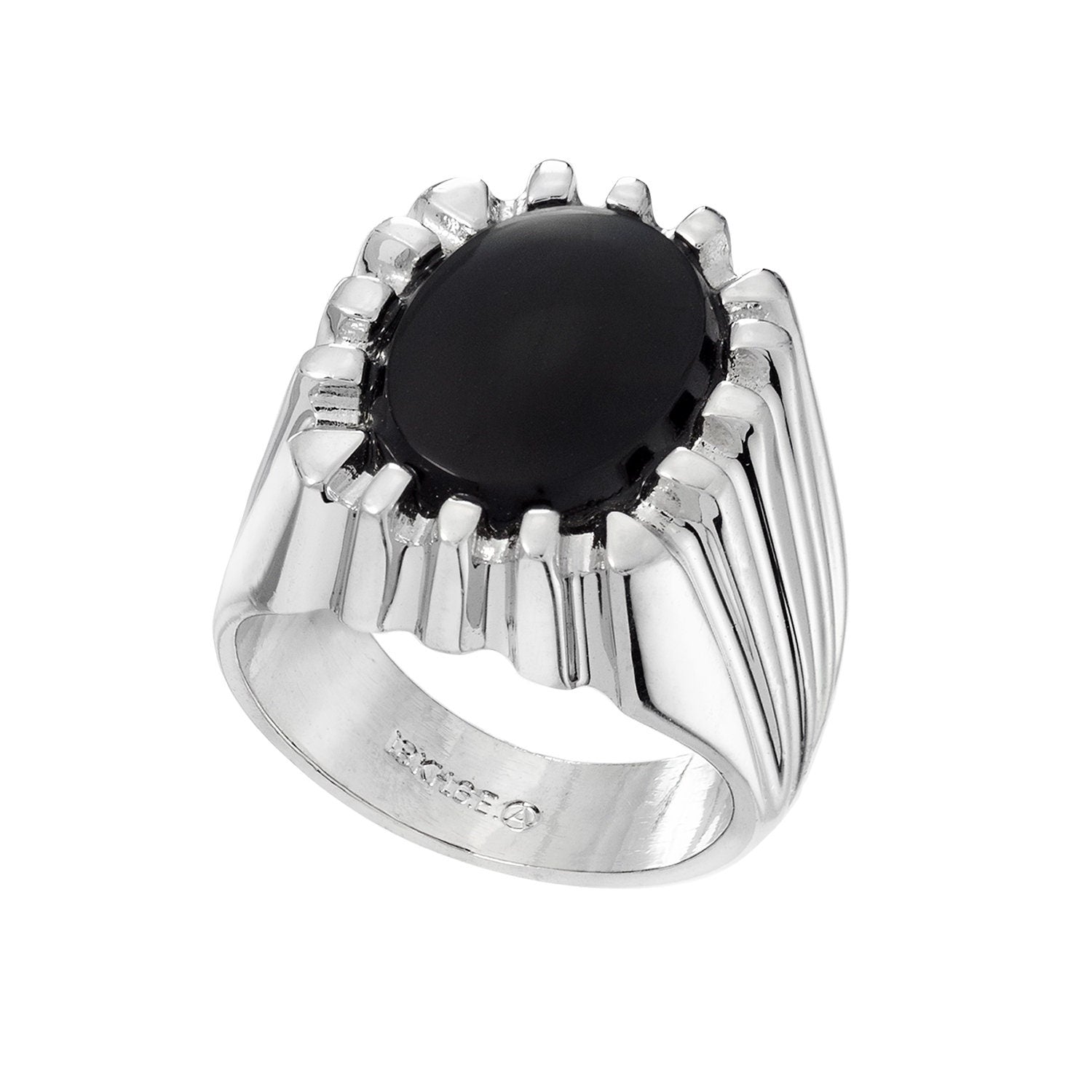 Colton Vintage 1980s 18kt White Gold Plated Genuine Onyx Ring - Size 10 jewelry image 1