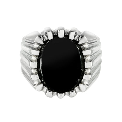 Colton Vintage 1980s 18kt White Gold Plated Genuine Onyx Ring - Size 10 jewelry image 1