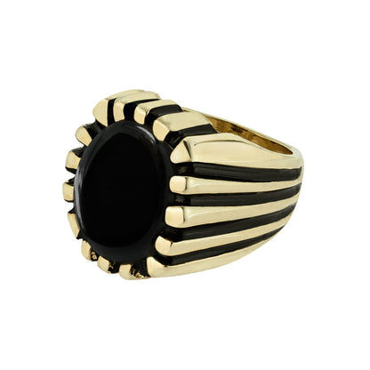 Colton Vintage 1980s Antiqued Gold Plated Genuine Onyx Ring - Size 10 jewelry image 1