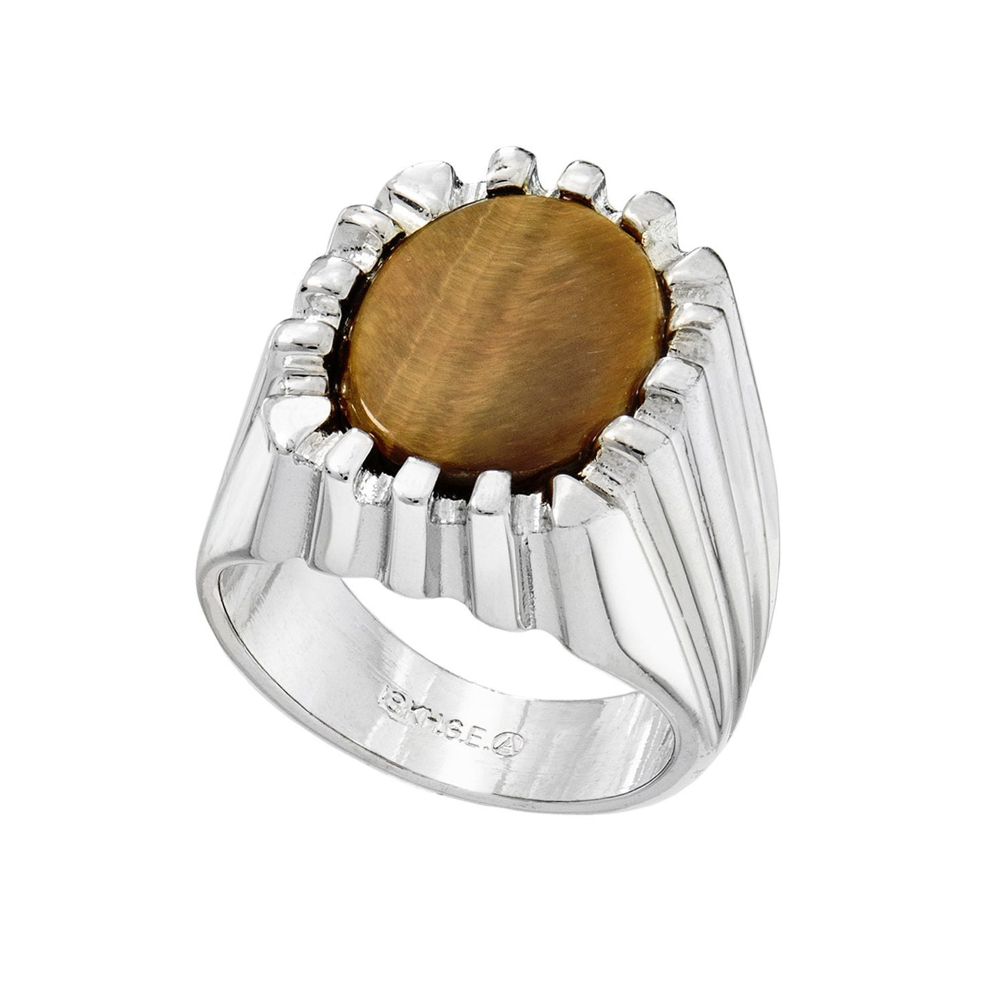 Diego Vintage 1980s 18kt White Gold Plated Tiger Eye Ring - Size 10 jewelry image 1