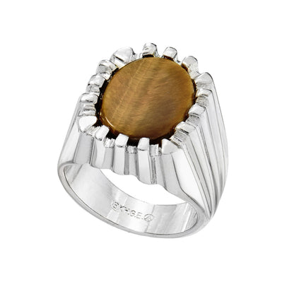Diego Vintage 1980s 18kt White Gold Plated Tiger Eye Ring - Size 10 jewelry image 1