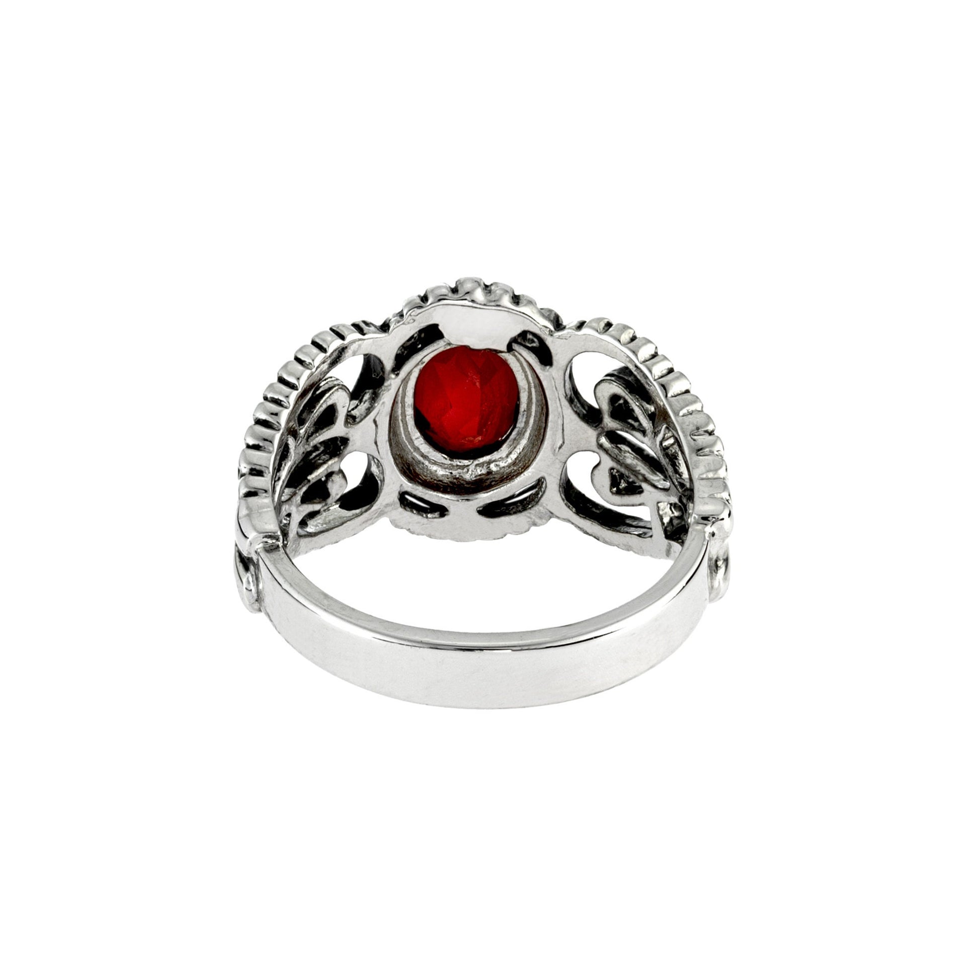 Vintage Ruby Austrian Crystal Filigree Ring - Antiqued 18k White Gold Electroplated - Made in USA jewelry image 1